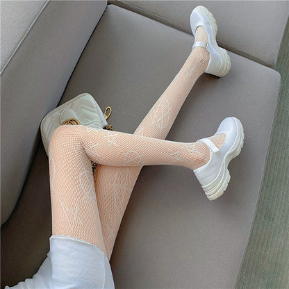 Thin Leg Japanese Magic Pentagram Hollow Fishing Net Socks JK Long Tube Pantyhose