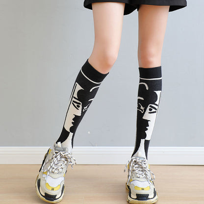 Black And White Autumn Fashion Sweet Girl Medium Long Cotton Socks