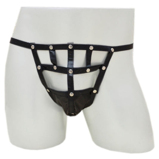 Men's Imitation Leather Strap Buckle Thong T-Pants