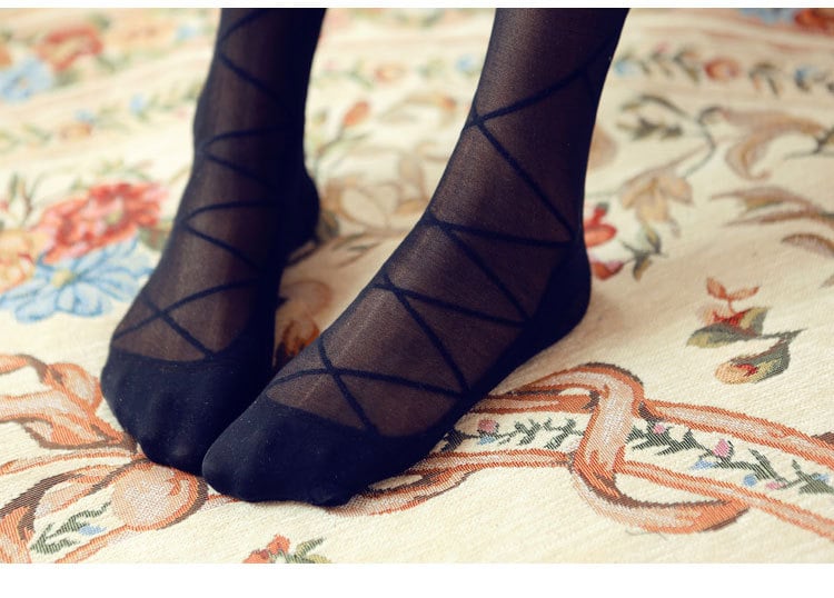 Lace-up bowknot cored silk stockings pantyhose