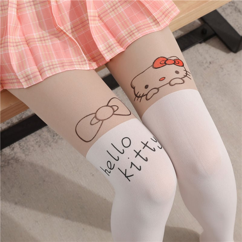 Cute Cat Stitching Stockings Thin Fake High Tube Pantyhose Sexy Over-the-knee Stockings