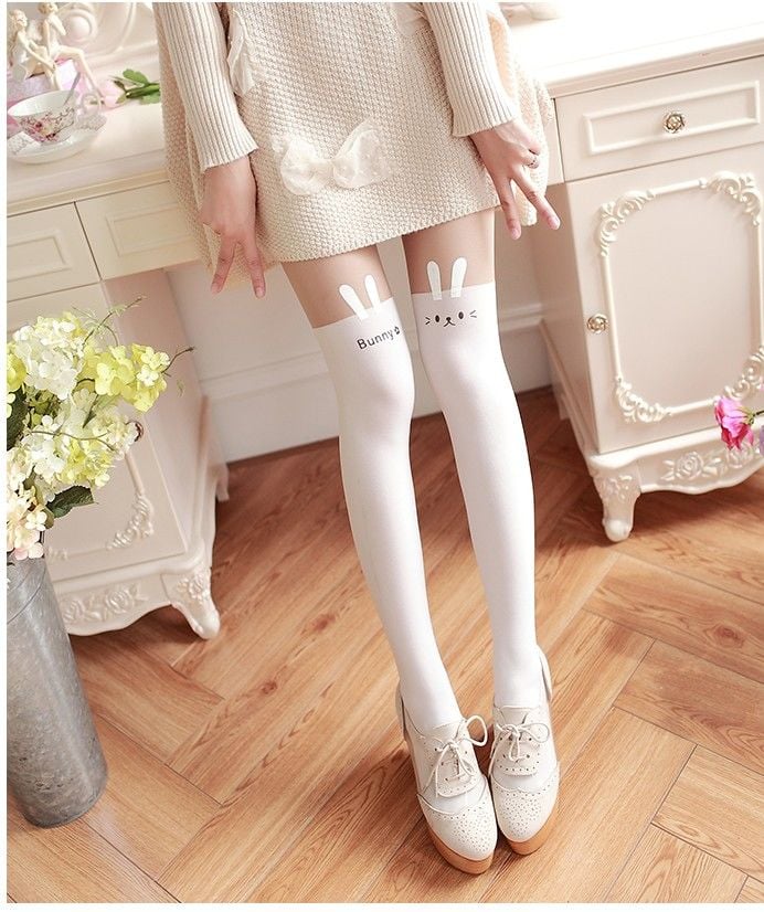 Cute Cat Stitching Stockings Thin Fake High Tube Pantyhose Sexy Over-the-knee Stockings