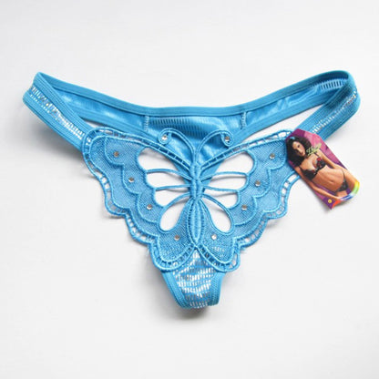 Sexy Cute Ladies Underwear Transparent Butterfly Hollow Low Waist Thong Panties (4 Packs)