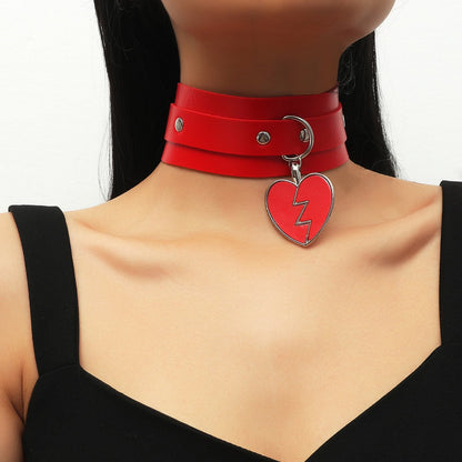 Lightning Peach Heart Pendant Collar Neckband Heartbreak Love Double Leather Necklace Neckband Clavicle Chain