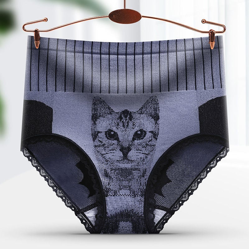 Student Girl High-waisted Abdomen Cotton Crotch Antibacterial High Stretch Cat Panties