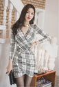 Long sleeve Deep V-neck Irregular all-match slim package hip Party Dress