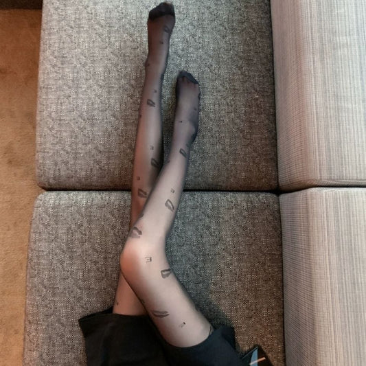 Black Stockings Thin Jacquard Sexy Leggings Lip Print Pantyhose