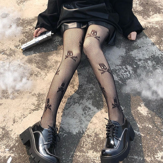 Skull Mesh Stockings Hollowed Out JK Versatile Bottomed Socks