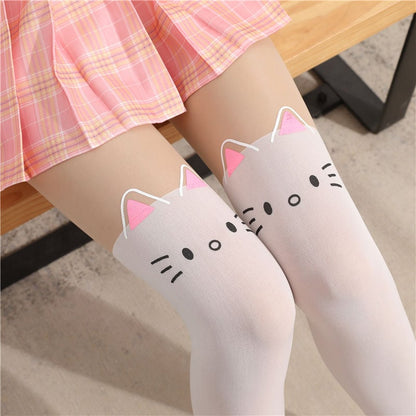 Cute Cat Stitching Stockings Thin Fake High Tube Pantyhose Sexy Over-the-knee Stockings