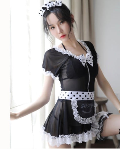 Lace Seduction Black Transparent Mesh Maid Uniform