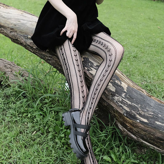 JK Black Love Stripe Lace Net Socks Bottomed Socks Hollowed Out Fishing Net Socks