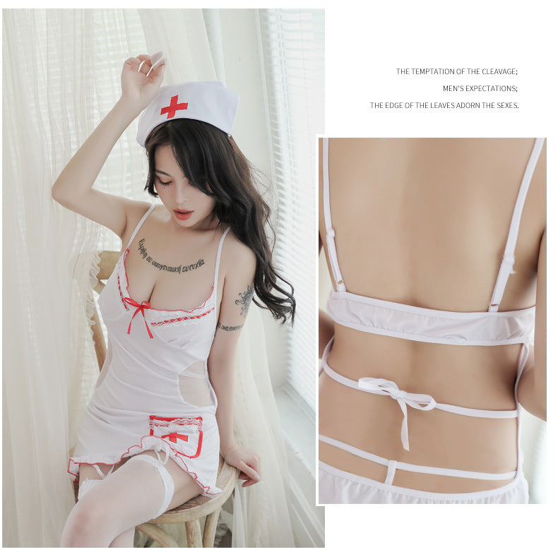 Nurse suit sexy open chest suspender Dress