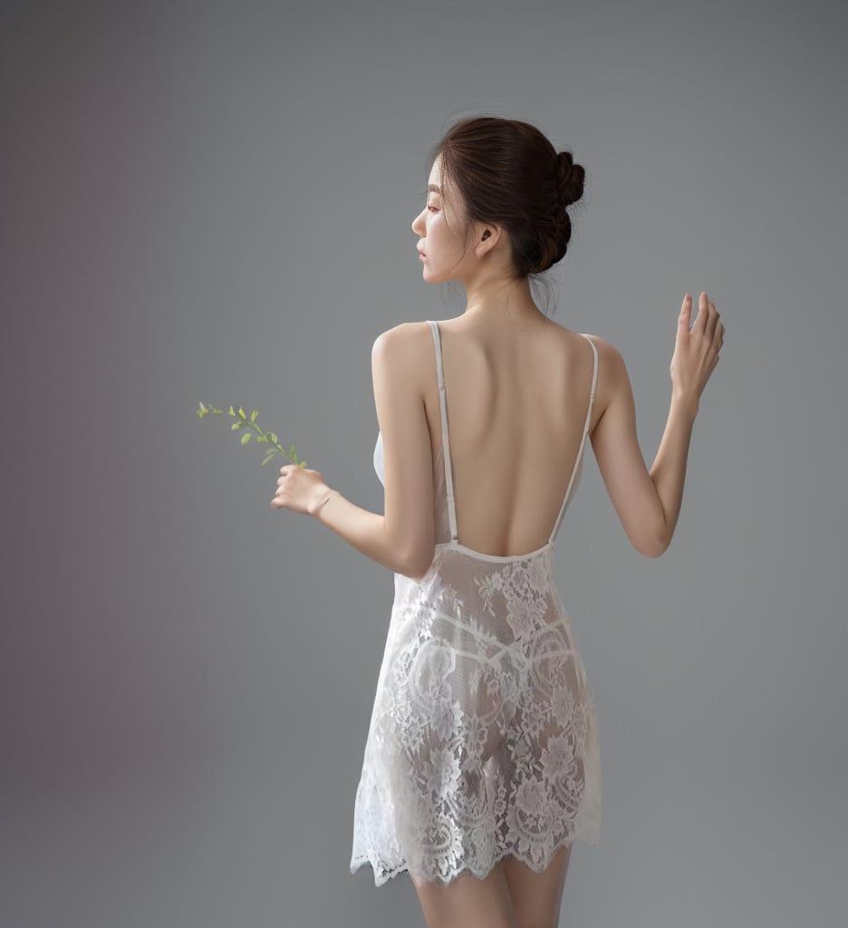 Sexy See-through Backless Transparent Sling Eyelash Nightgown