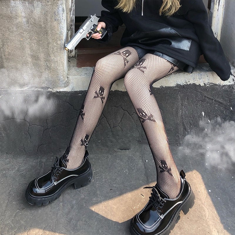 Skull Mesh Stockings Hollowed Out JK Versatile Bottomed Socks