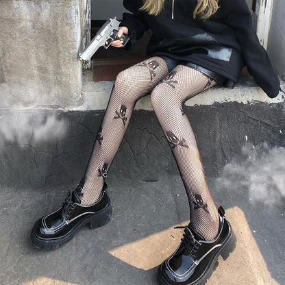 Skull Mesh Stockings Hollowed Out JK Versatile Bottomed Socks