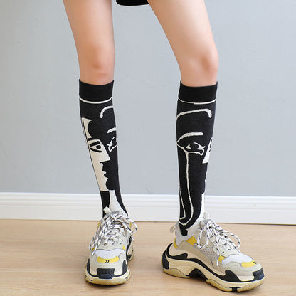 Black And White Autumn Fashion Sweet Girl Medium Long Cotton Socks