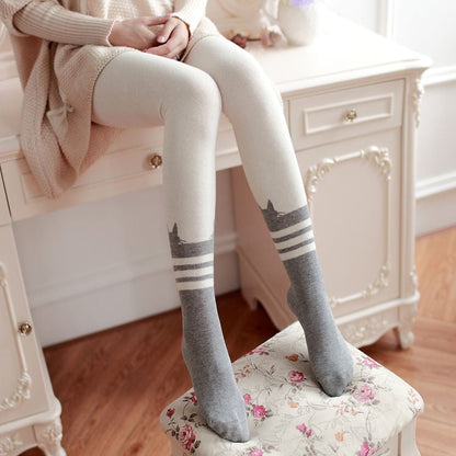 Autumn and Winter Cute Cartoon Stitching Cotton Knitted Pantyhose