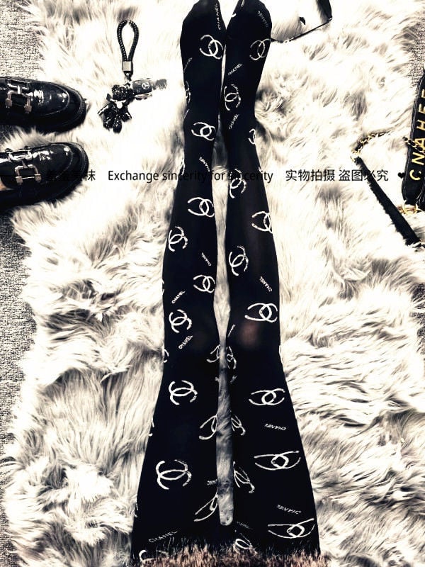 Spring and Autumn Double G Printed Embroidered Black Silk Letter Tights