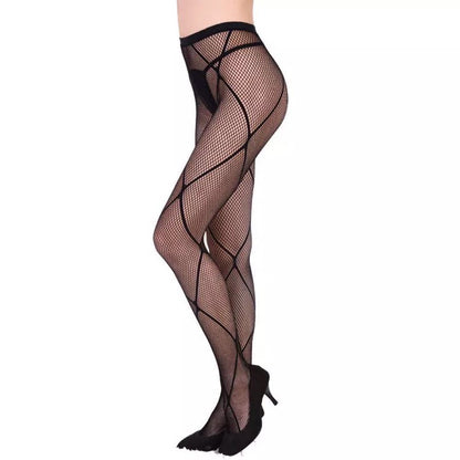 Cross Line Big Diamond Bottoming Pantyhose Small Mesh Fishnet Socks