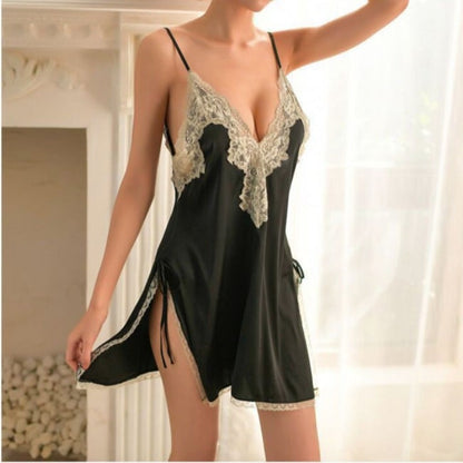 Sexy Lingerie Sexy Lace Temptation Perspective Deep V Home Sling Nightdress