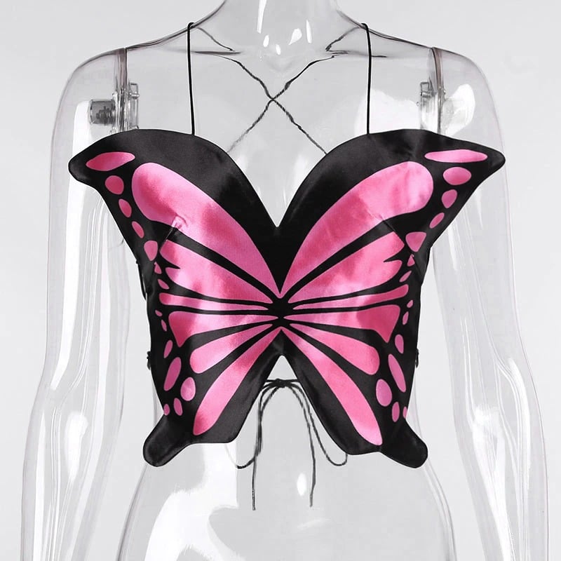 Kawaii Clothing Butterfly Wings Crop Top Backless Pink Blue Harajuku Fun Korea Japan