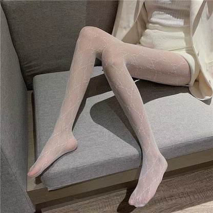 Lack Lace Letter Bottom Socks Double G Sexy Pantyhose with Suit Office Work Stockings