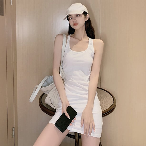 Knitted Halterneck Dress Women Tight-fitting Bottoming Bag Hip Skirt