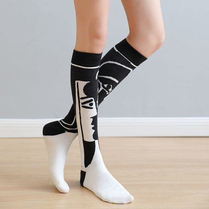 Black And White Autumn Fashion Sweet Girl Medium Long Cotton Socks