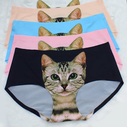 3D Kitty Meow Cat Head Ice Silk Seamless Hip-up Girl Panties