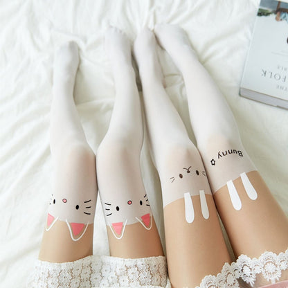 Cute Cat Stitching Stockings Thin Fake High Tube Pantyhose Sexy Over-the-knee Stockings