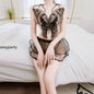 Sexy Tulle Bow Perspective Sling Neck Mini Skirt Suit Nightdress