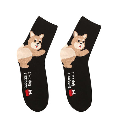 1/3 Cartoon Socks Female Korean Version In Tube Harajuku Style Cute Coral Fleece Thick Cotton Socks Girl Tube Socks