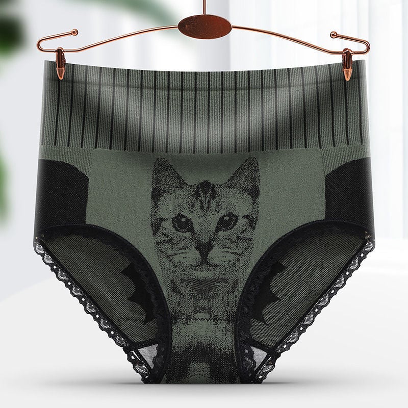 Student Girl High-waisted Abdomen Cotton Crotch Antibacterial High Stretch Cat Panties