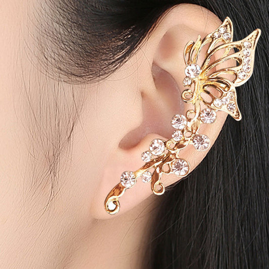 Earbone Clip Female Earrings Super Fairy Rhinestone Butterfly Earbone Clip Exaggerated Ear Clip