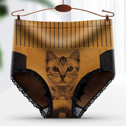 Student Girl High-waisted Abdomen Cotton Crotch Antibacterial High Stretch Cat Panties