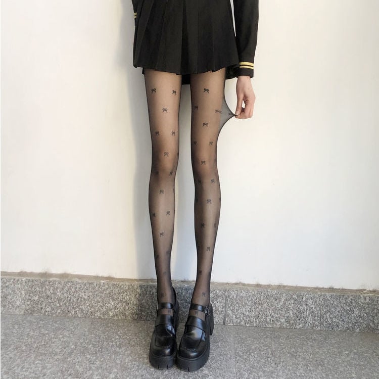 Bow Sexy Black Stockings Jk Pantyhose