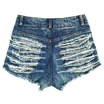 Nightclub women's sexy high waist perforated denim shorts