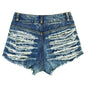 Nightclub women's sexy high waist perforated denim shorts