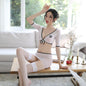 Ultra Thin Transparent Sexy Stewardess Uniform Suit Ultra Short Tight Hip Skirt