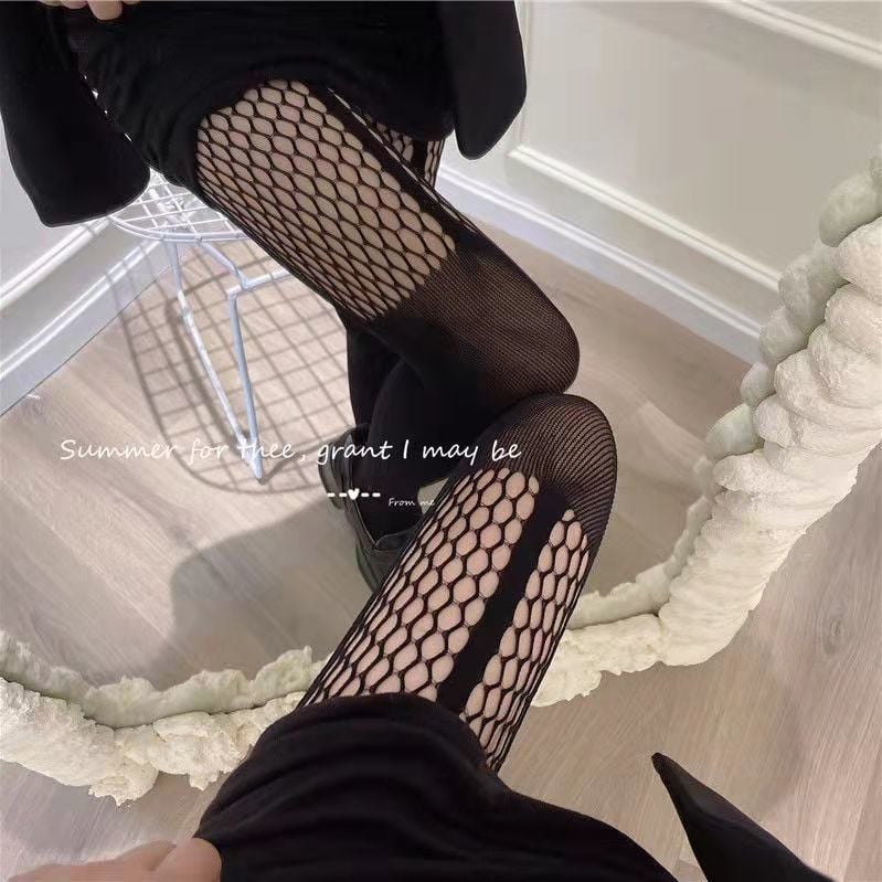 Black Stockings Fake Suspenders Fashion Stitching Fishnet Hollow Personality Sexy Pantyhose