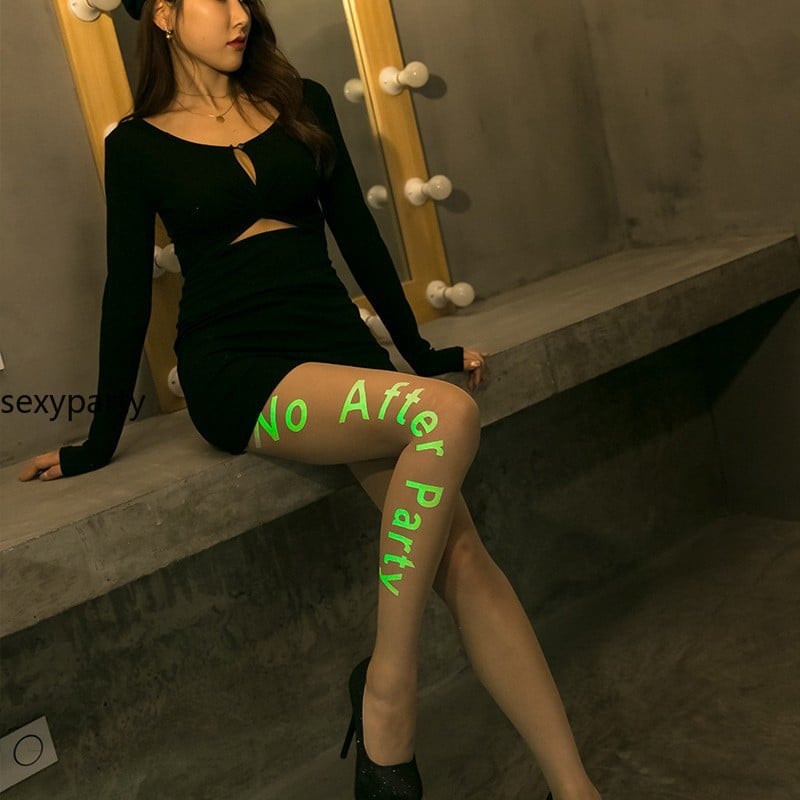 Sexy Black Nightlight Pattern Stockings Disco Dancing Halloween Pantyhose