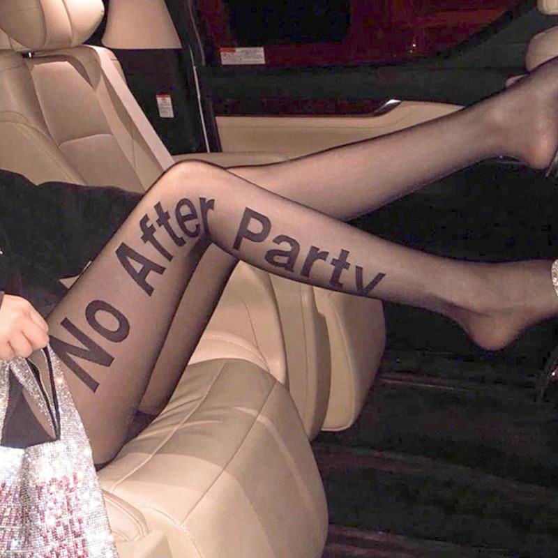 "No After Party"Letter One-piece Pantyhose Nightclub Silk Stockings