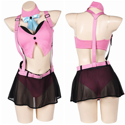 Free Shipping For_inal Fantasy VII Game Aerith Gainsborough Women Pink Sexy Swimsuit Cosplay Costume Original Design