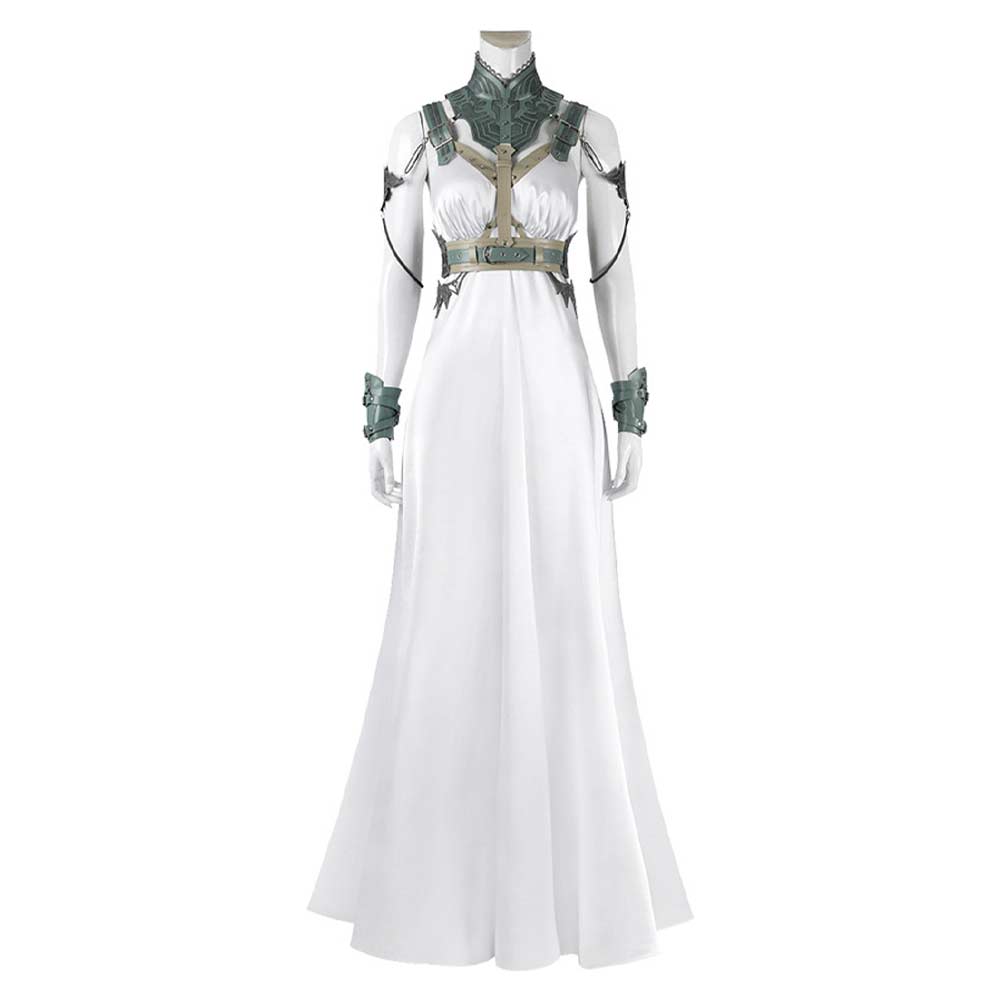 Free Shipping For_inal Fantasy VII Game Aerith Gainsborough Women White Dress Party Carnival Halloween Cosplay Costume