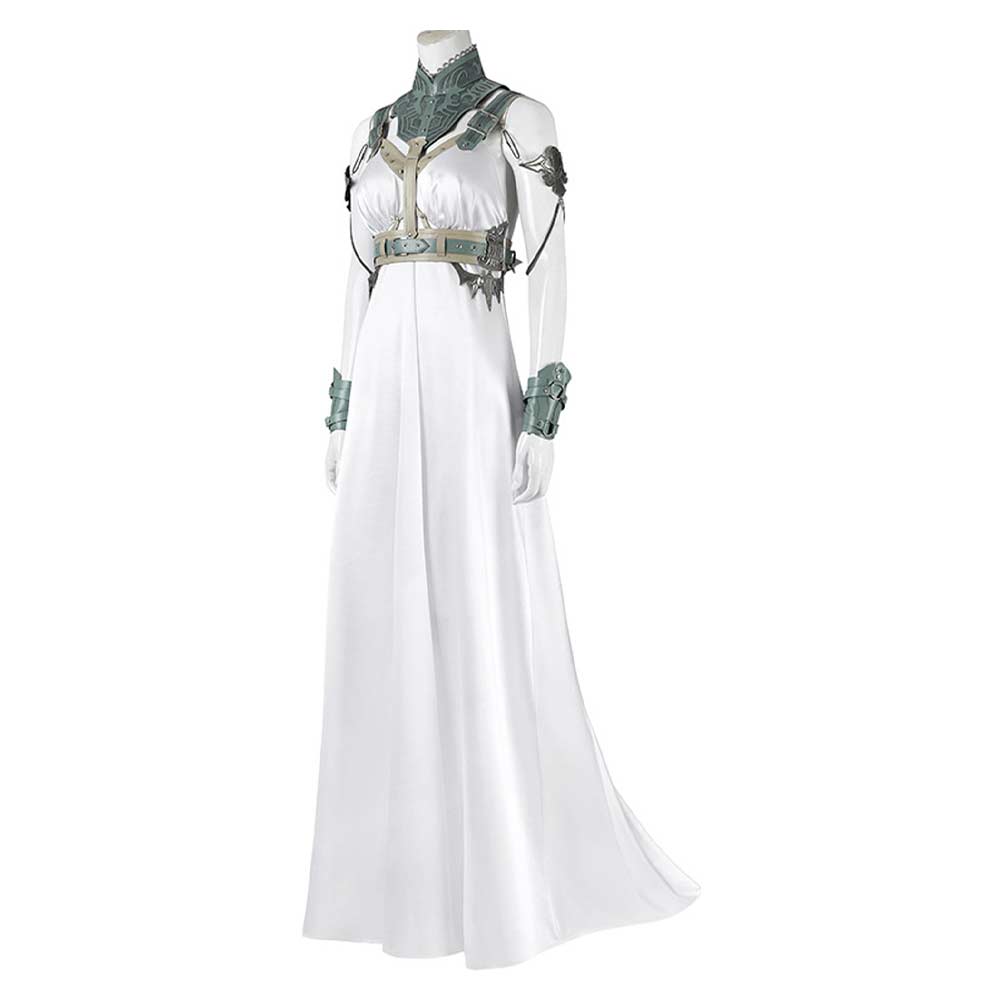 Free Shipping For_inal Fantasy VII Game Aerith Gainsborough Women White Dress Party Carnival Halloween Cosplay Costume