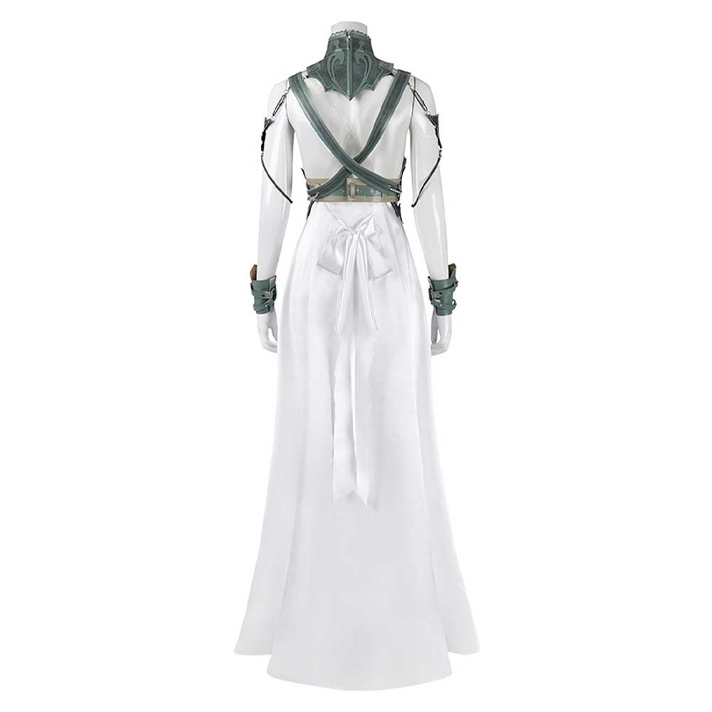 Free Shipping For_inal Fantasy VII Game Aerith Gainsborough Women White Dress Party Carnival Halloween Cosplay Costume