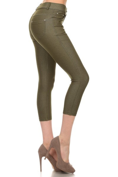 Free Shipping For  Women's Plus Size Army Green 5-Pocket Skinny Capri Jeggings