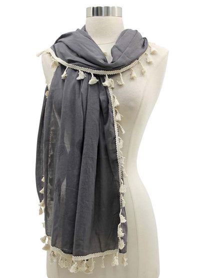 Long Neck Scarf With Contrast Tassel Trim