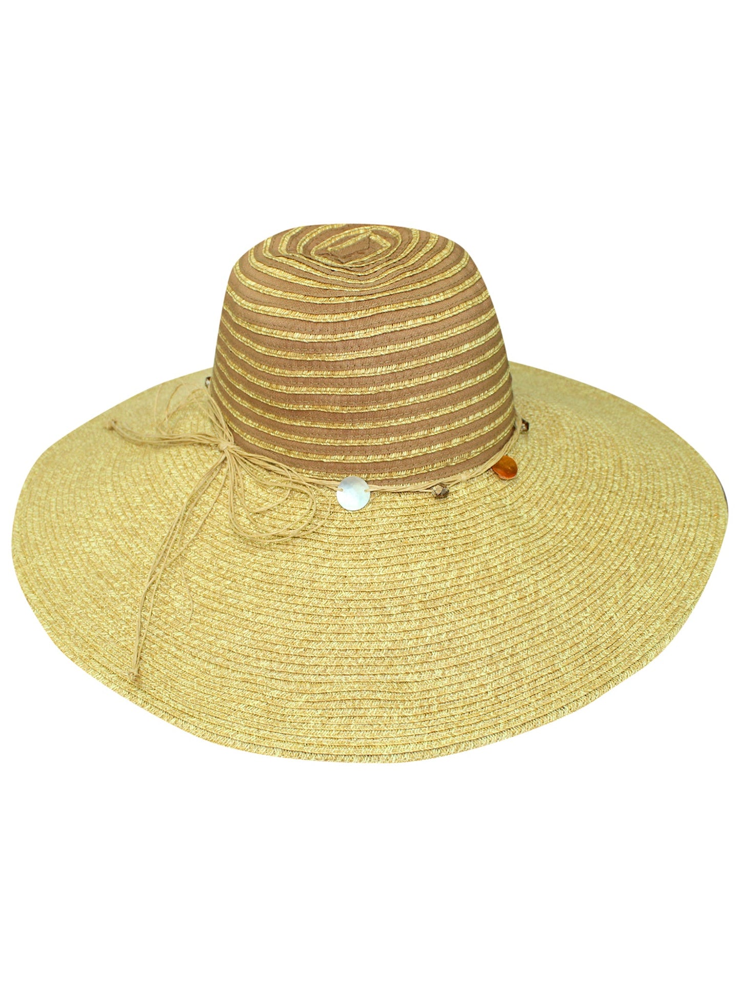 Natural Wide Brim Floppy Hat With Beaded