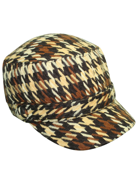 Houndstooth Plaid Cadet Cap Hat